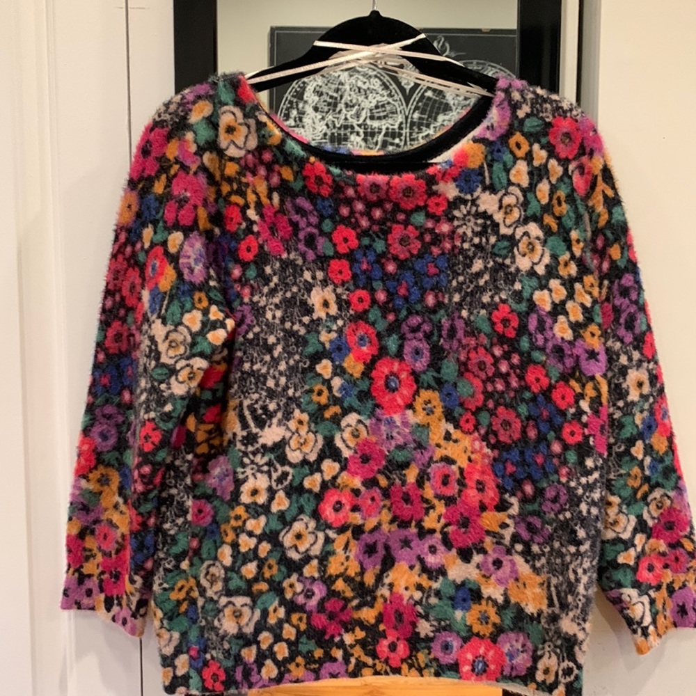 Anthropologie Floral Eyelash Sweater